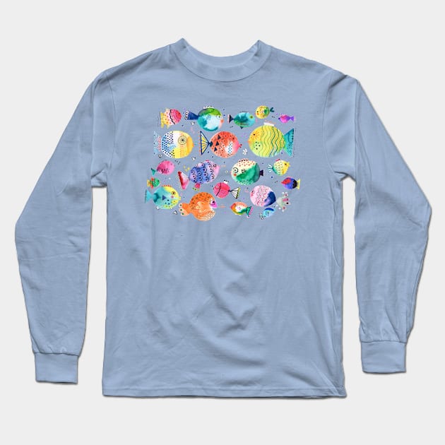 Watercolor Puffer Fishes Long Sleeve T-Shirt by ninoladesign